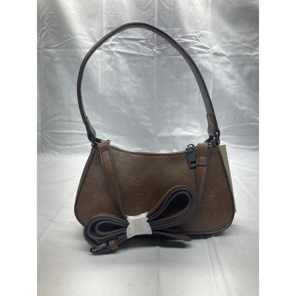 No Boundaries Women's Faux Leather Mini Shoulder Bag Adjustable Crossbody, Brown